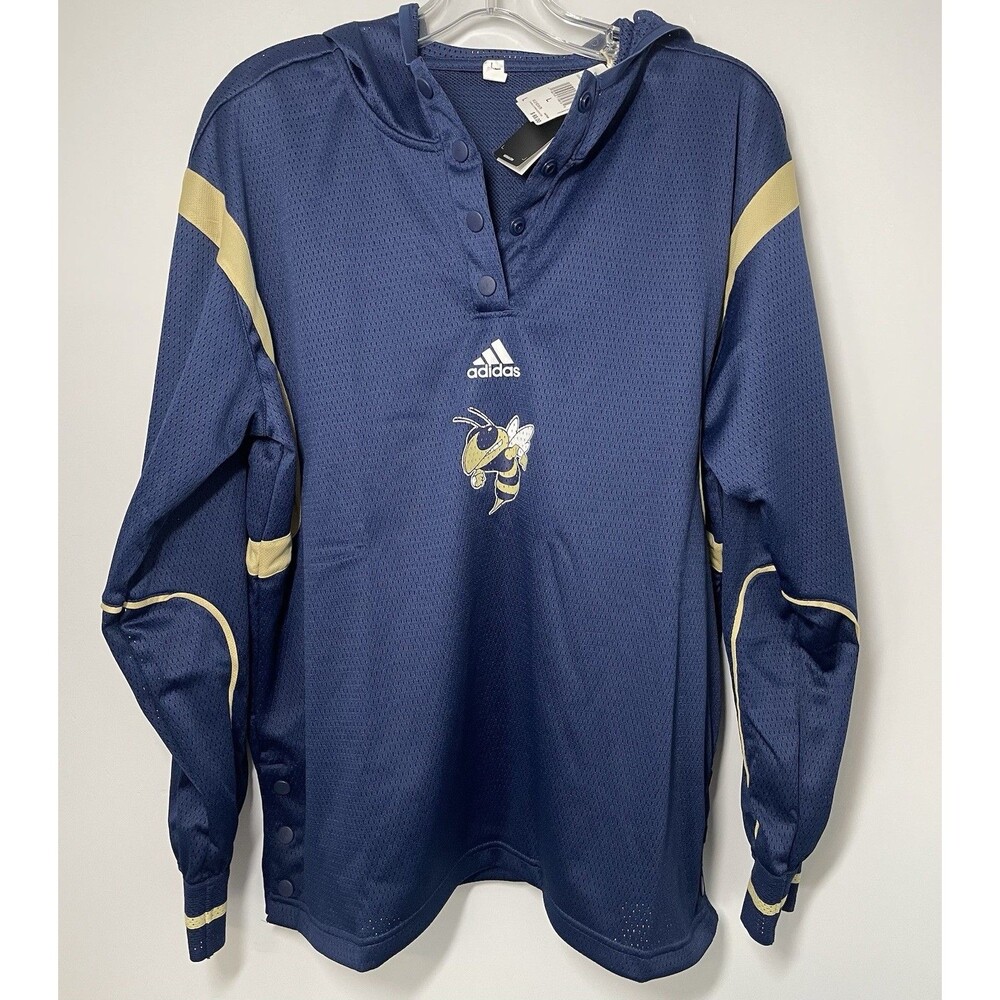 Adidas Georgia Tech Yellow Jackets Mesh Hoodie Snap Button HN7636 Women’s L Blue